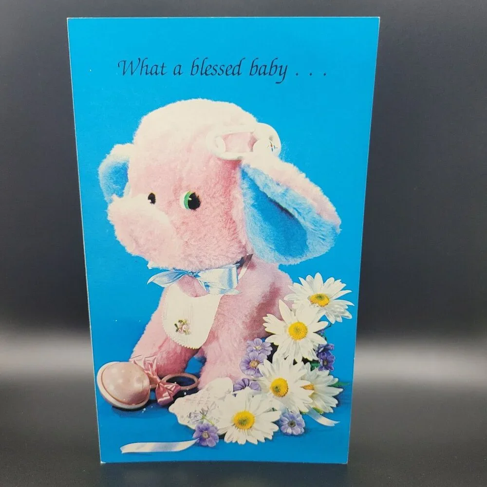 Vintage Sunshine Line Baby Congratulations Card Parents Baby Stuffed Toy Flowers